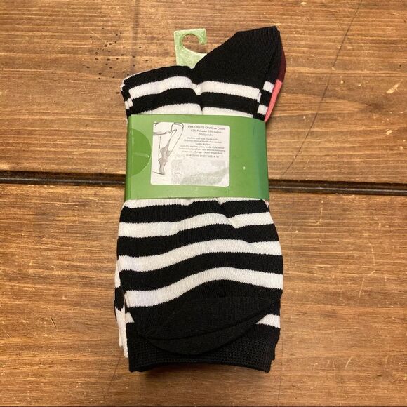 Kate Spade 3 Pair Crew Socks White Black Leopard Striped Pink NWT - Picture 3 of 11